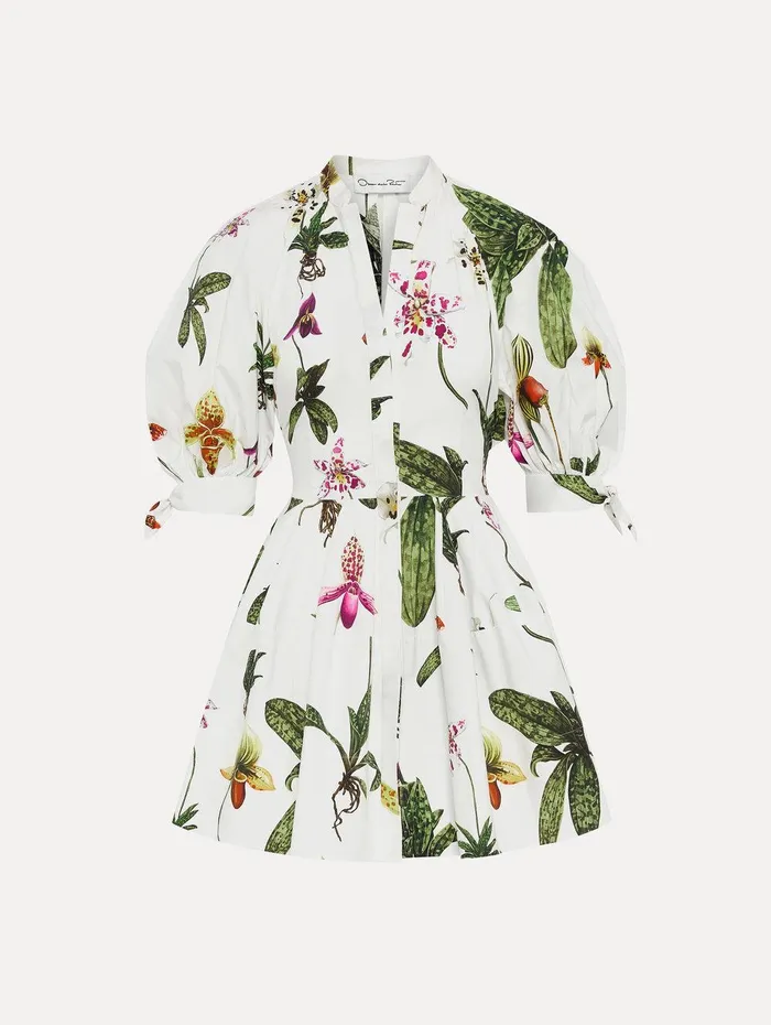 Orchid Cotton Poplin Puff Sleeve Dress White Multi Women Oscar De La Renta Dresses Orchid Cotton Poplin Puff Sleeve Dress White Multi Women Oscar De La Renta Dresses