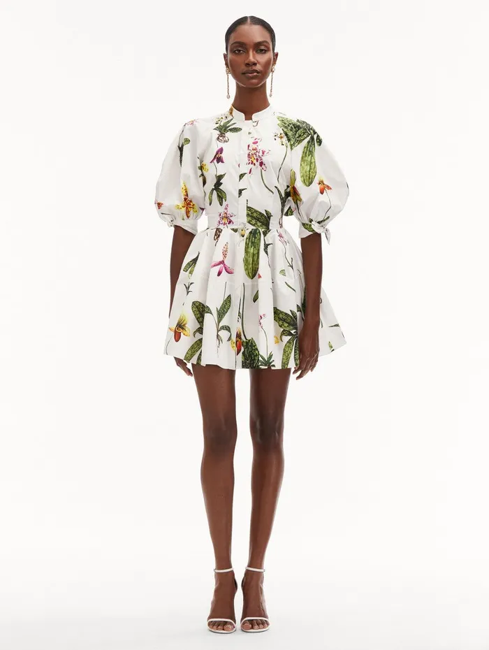 Orchid Cotton Poplin Puff Sleeve Dress White Multi Women Oscar De La Renta Dresses Orchid Cotton Poplin Puff Sleeve Dress White Multi Women Oscar De La Renta Dresses