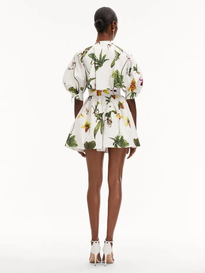 Orchid Cotton Poplin Puff Sleeve Dress White Multi Women Oscar De La Renta Dresses Orchid Cotton Poplin Puff Sleeve Dress White Multi Women Oscar De La Renta Dresses
