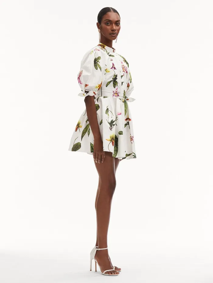 Orchid Cotton Poplin Puff Sleeve Dress White Multi Women Oscar De La Renta Dresses Orchid Cotton Poplin Puff Sleeve Dress White Multi Women Oscar De La Renta Dresses