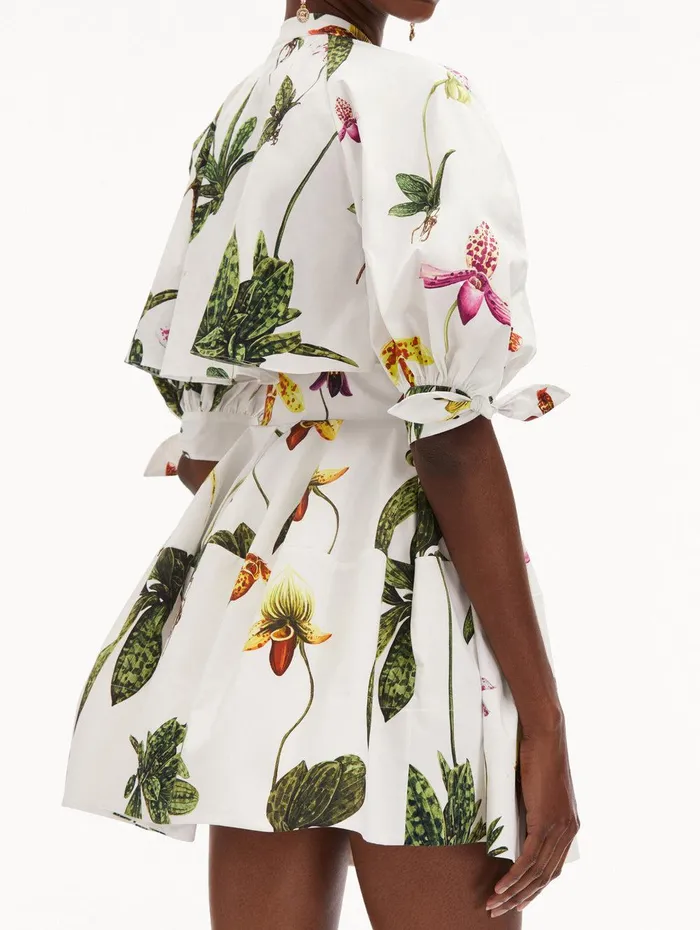 Orchid Cotton Poplin Puff Sleeve Dress White Multi Women Oscar De La Renta Dresses Orchid Cotton Poplin Puff Sleeve Dress White Multi Women Oscar De La Renta Dresses