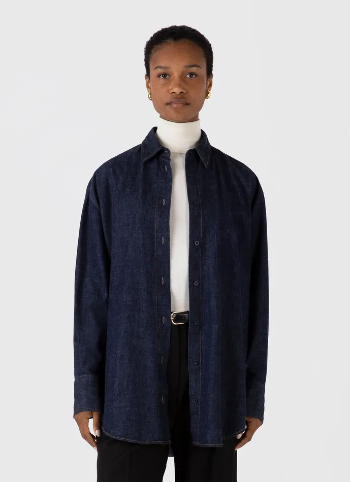 Oversized Denim Shirt Mid Wash Denim Women Shirts and Blouses ussunspel