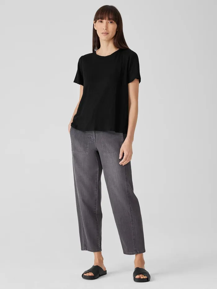 Pants Shorts and Jumpsuits Women Eileen Fisher Organic Linen Jersey Crew Neck Tee Black