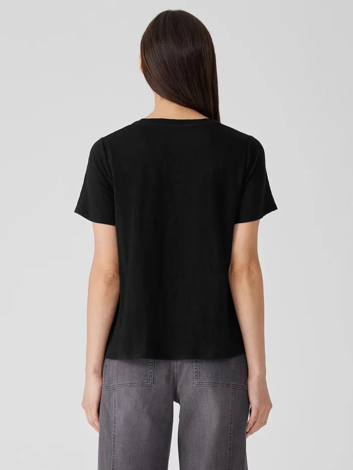 Pants Shorts and Jumpsuits Women Eileen Fisher Organic Linen Jersey Crew Neck Tee Black