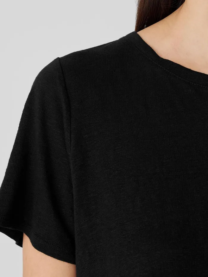 Pants Shorts and Jumpsuits Women Eileen Fisher Organic Linen Jersey Crew Neck Tee Black