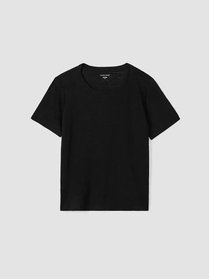 Pants Shorts and Jumpsuits Women Eileen Fisher Organic Linen Jersey Crew Neck Tee Black