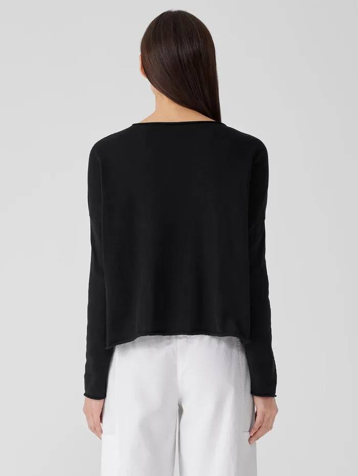 Pants Shorts and Jumpsuits Women Eileen Fisher Peruvian Organic Cotton Crepe Crew Neck Top Black
