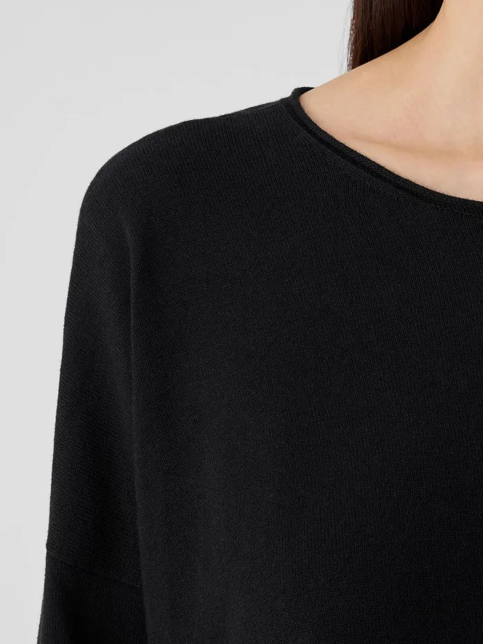Pants Shorts and Jumpsuits Women Eileen Fisher Peruvian Organic Cotton Crepe Crew Neck Top Black
