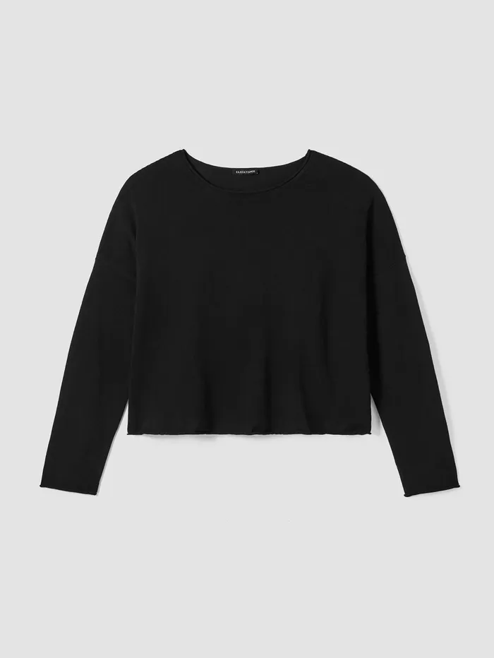 Pants Shorts and Jumpsuits Women Eileen Fisher Peruvian Organic Cotton Crepe Crew Neck Top Black