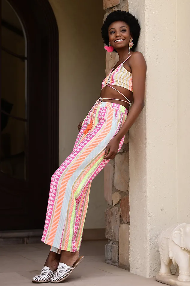 Pants Women America and Beyond Fluorescent Striped Pant