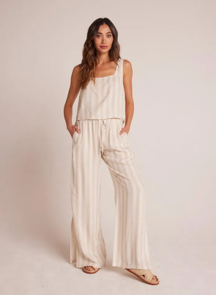 Pants Women Bella Dahl Side Slit Wide Leg Pant 8211 Playa Sand Stripe