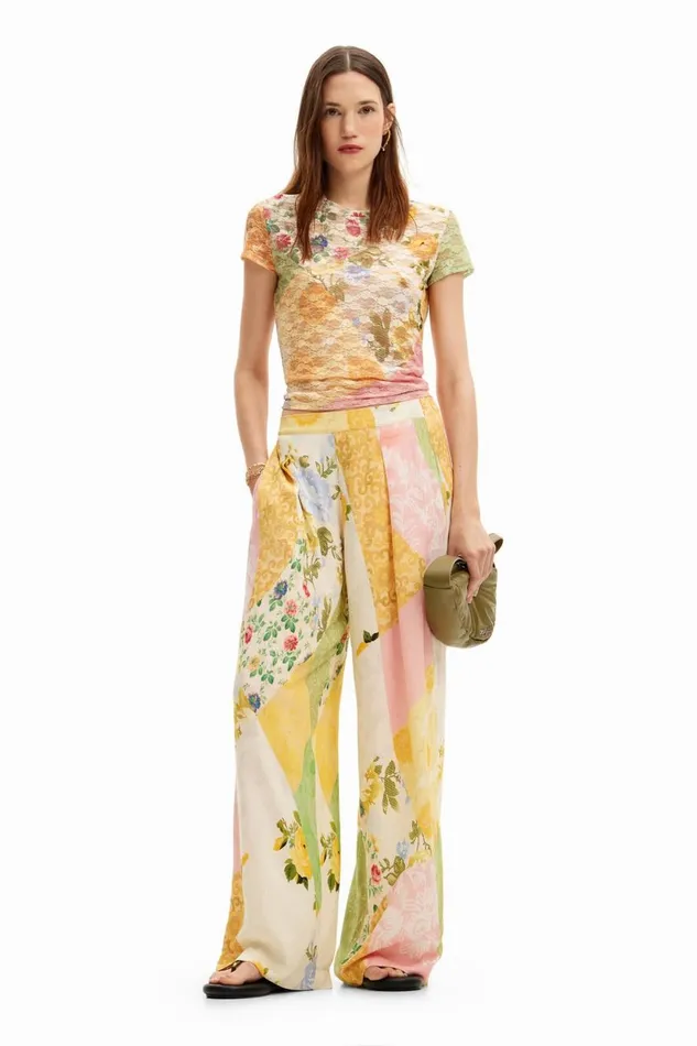 Pants Women Desigual Patched Palazzo Pants Materialfinishes