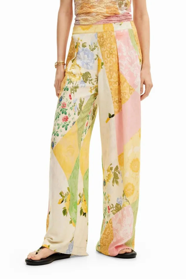 Pants Women Desigual Patched Palazzo Pants Materialfinishes