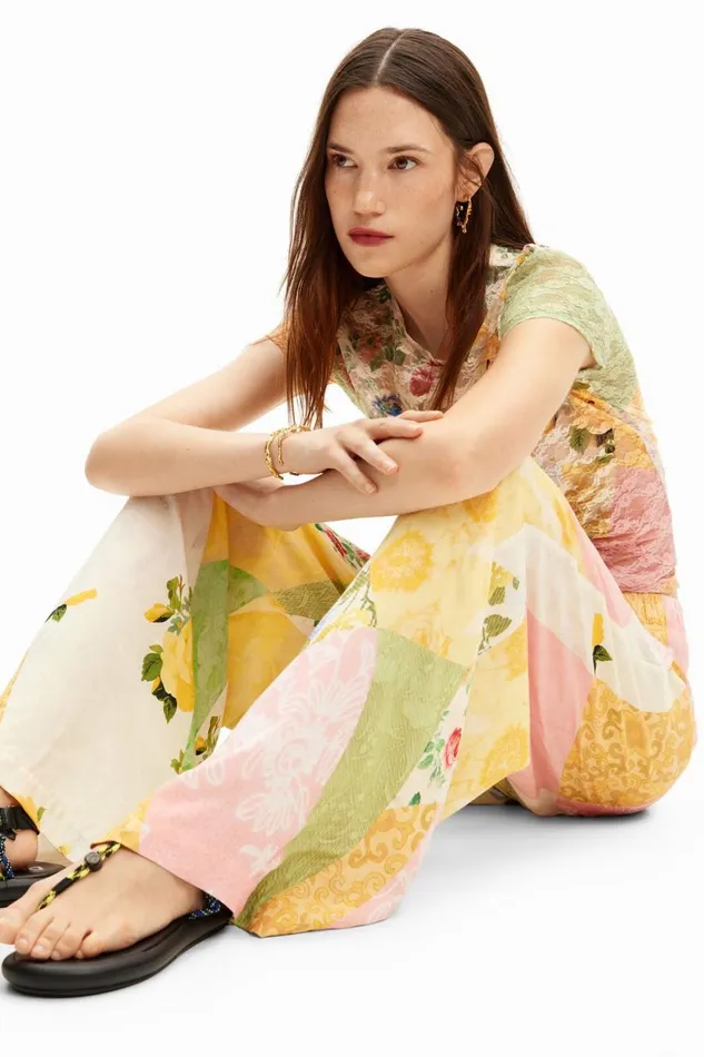 Pants Women Desigual Patched Palazzo Pants Materialfinishes