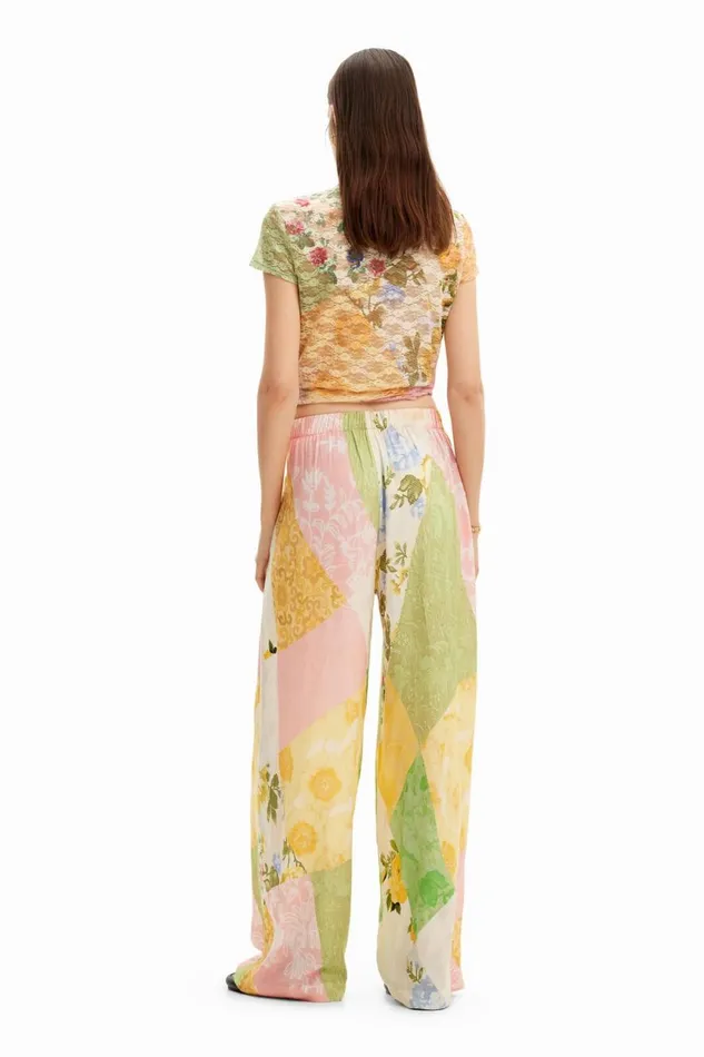 Pants Women Desigual Patched Palazzo Pants Materialfinishes