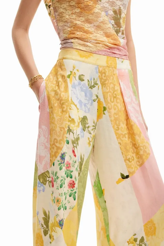 Pants Women Desigual Patched Palazzo Pants Materialfinishes