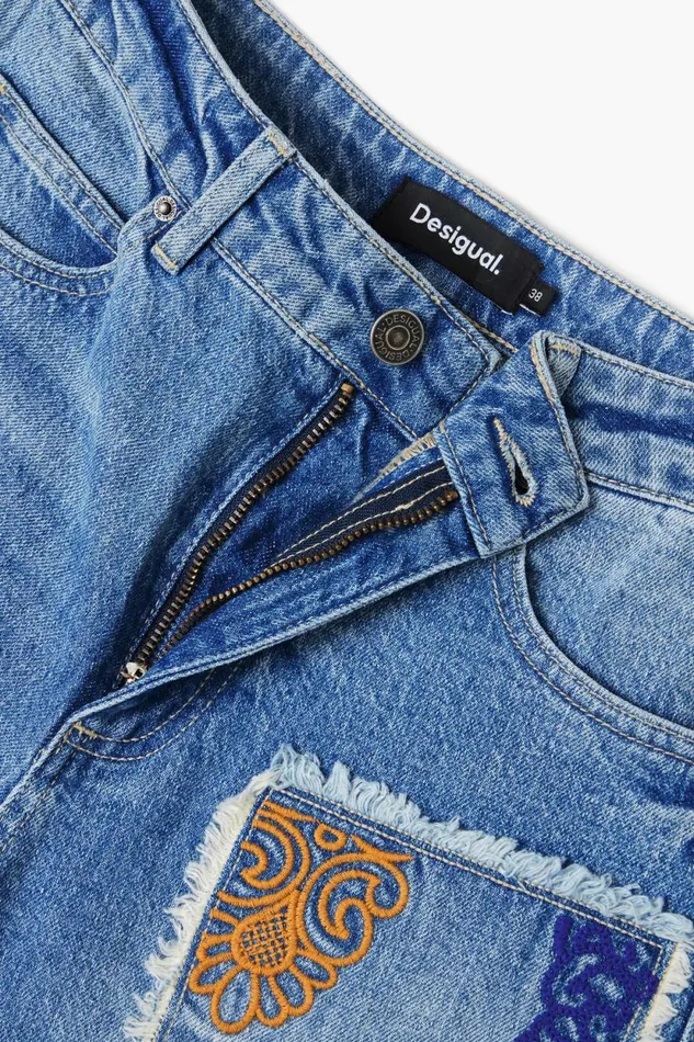 Pants Women Desigual Patchwork Jeans Blue