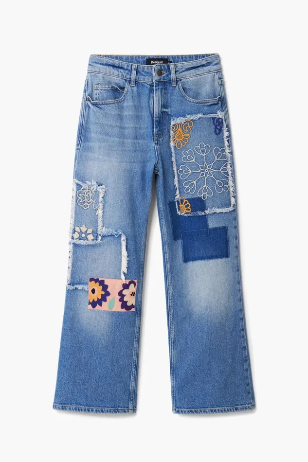 Pants Women Desigual Patchwork Jeans Blue