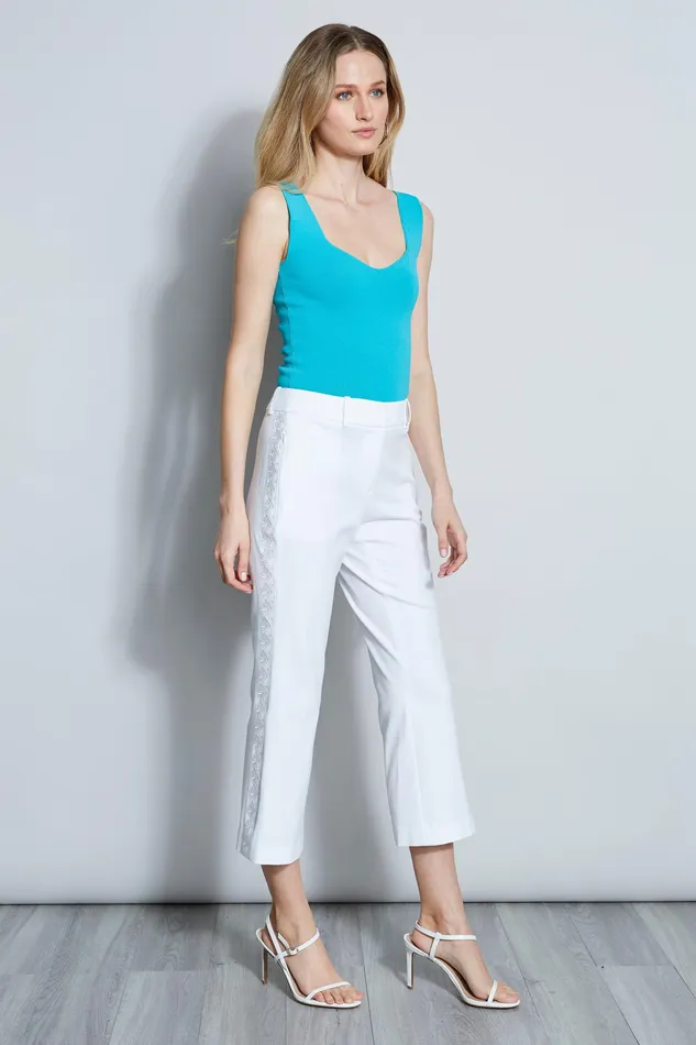 Pants Women Elie Tahari Embroidered Cropped Pant WHITE