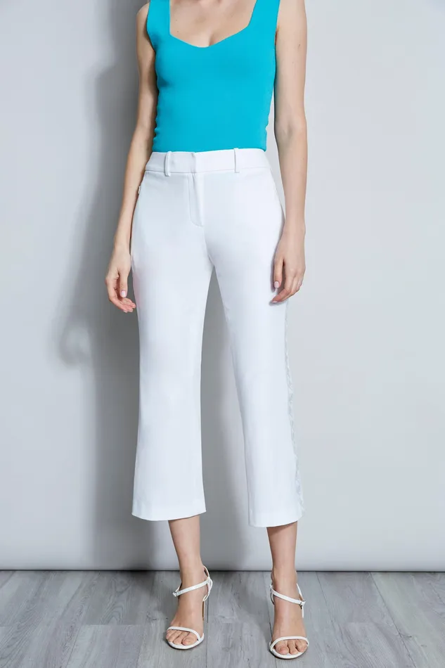 Pants Women Elie Tahari Embroidered Cropped Pant WHITE