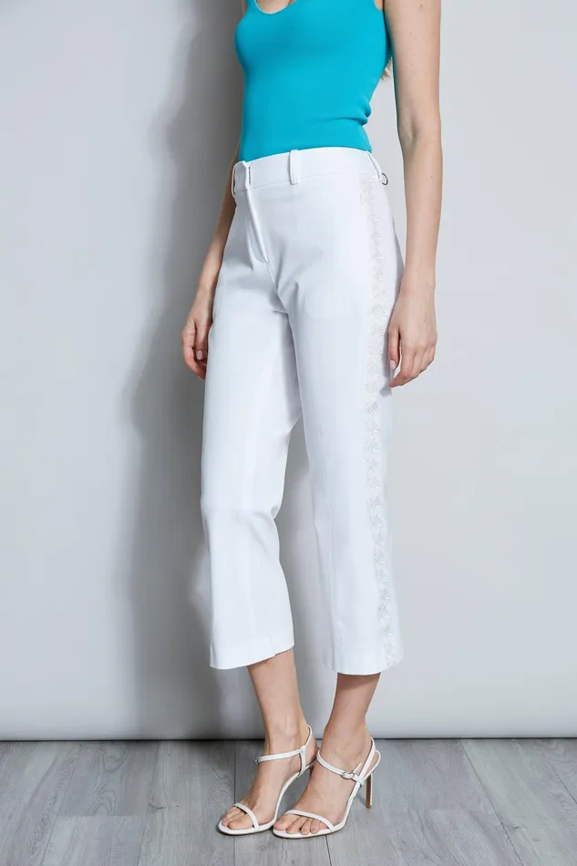 Pants Women Elie Tahari Embroidered Cropped Pant WHITE