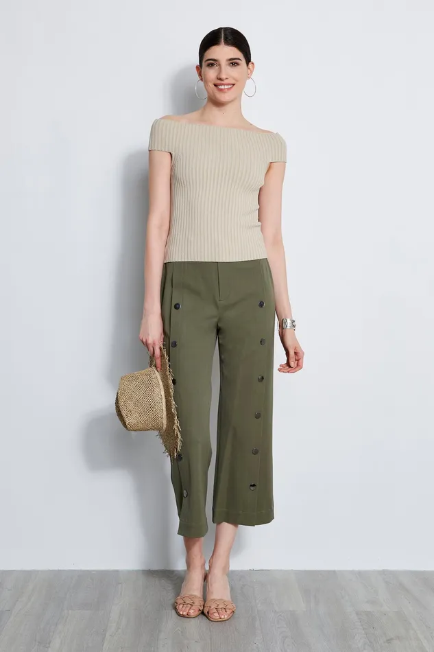 Pants Women Elie Tahari Stretch Twill Snap Pant WILLOW GREEN