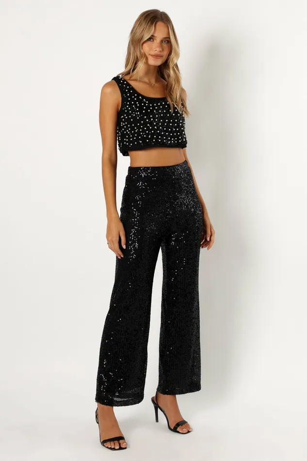 Pants Women Lilianna Sequin Flare Pant Black Petal and Pup