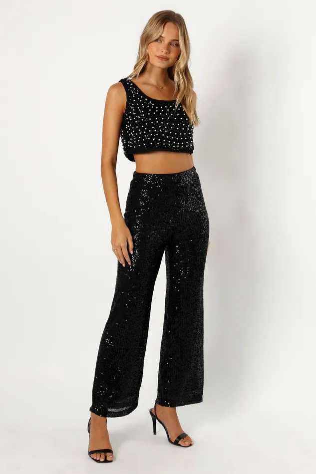 Pants Women Lilianna Sequin Flare Pant Black Petal and Pup