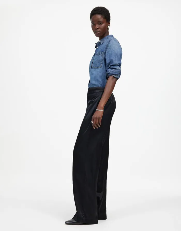 Pants Women Madewell PullOn Straight Pants In Stretch Satin True Black