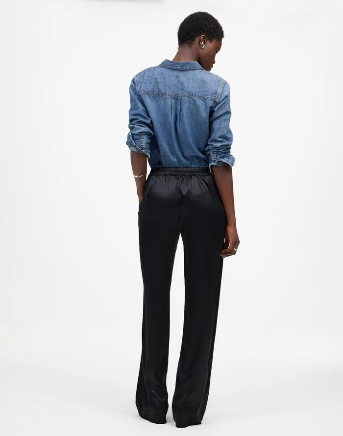 Pants Women Madewell PullOn Straight Pants In Stretch Satin True Black