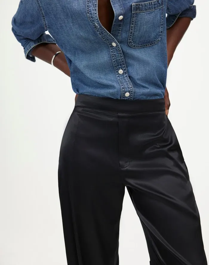 Pants Women Madewell PullOn Straight Pants In Stretch Satin True Black