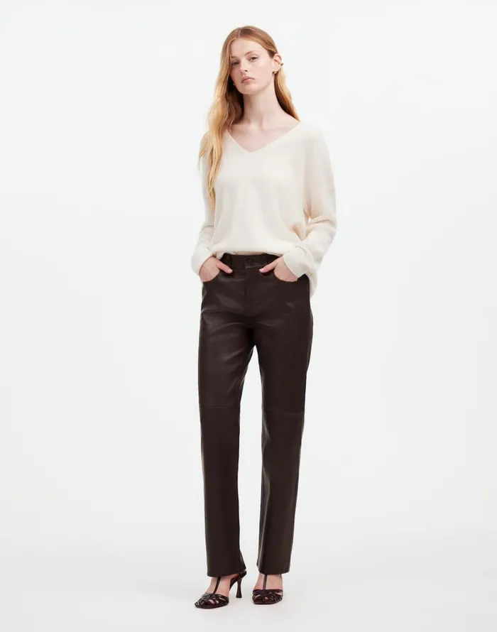 Pants Women Madewell The 03990s Straight MidRise Pant In Leather Dark Coffee
