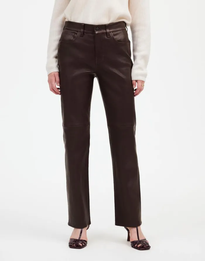 Pants Women Madewell The 03990s Straight MidRise Pant In Leather Dark Coffee