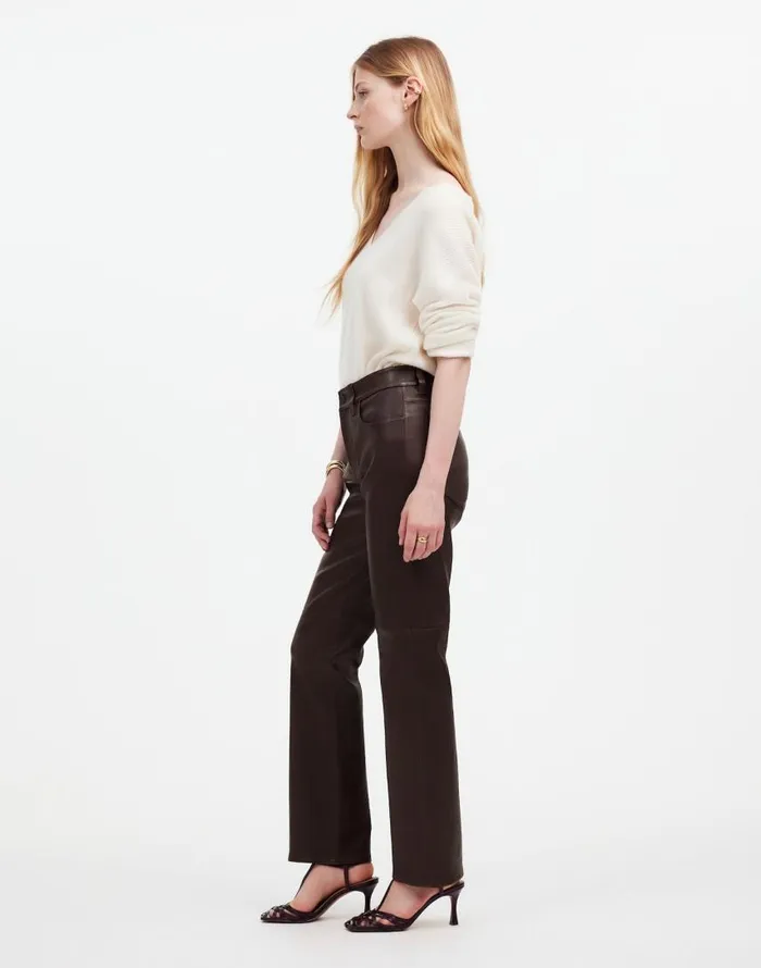 Pants Women Madewell The 03990s Straight MidRise Pant In Leather Dark Coffee