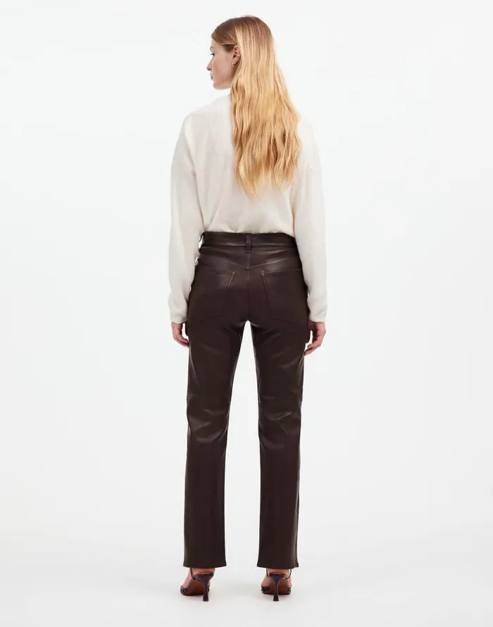 Pants Women Madewell The 03990s Straight MidRise Pant In Leather Dark Coffee