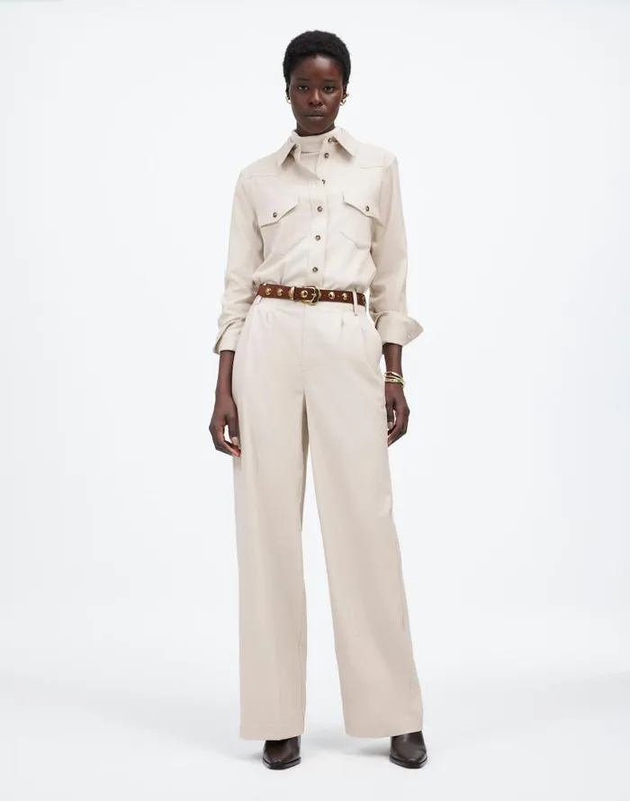 Pants Women Madewell The Harlow WideLeg Pant In Flannel Pebble Stone