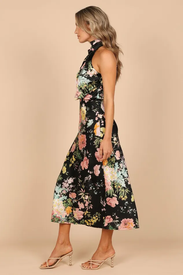 Petal and Pup Anabelle Halter Neck Midi Dress Black Floral Women Dresses