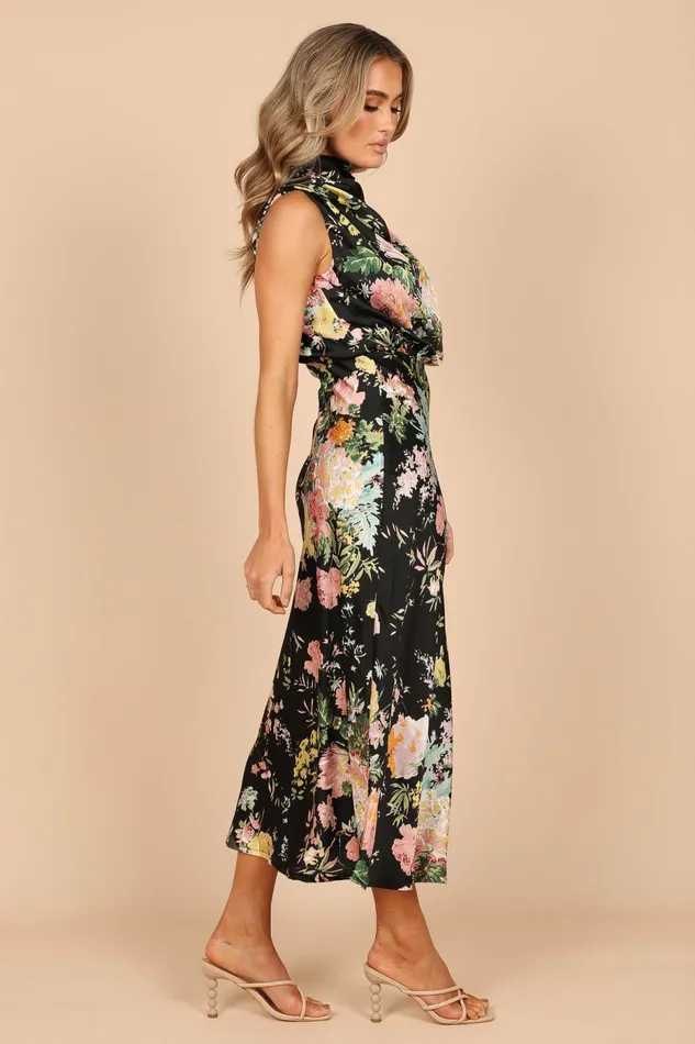 Petal and Pup Anabelle Halter Neck Midi Dress Black Floral Women Dresses