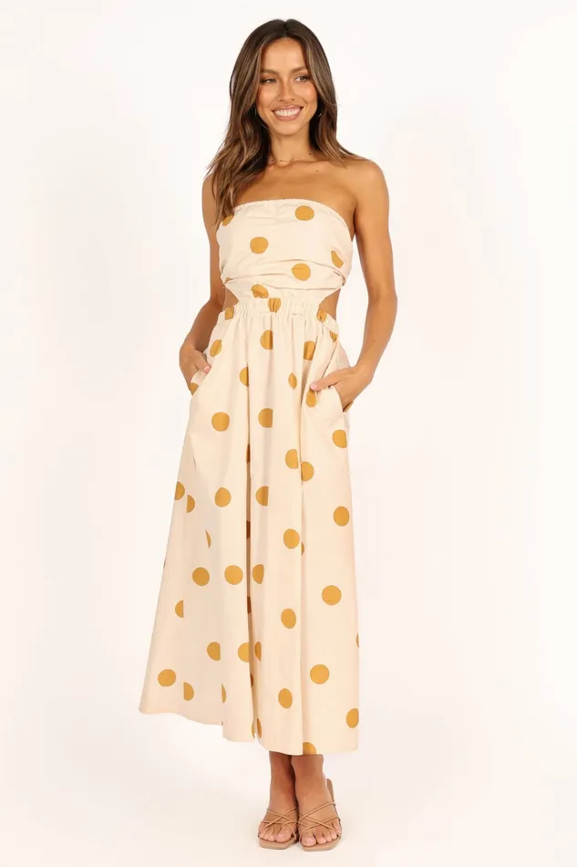 Petal and Pup Angelique Dress Beige Spot Women Strapless Dresses