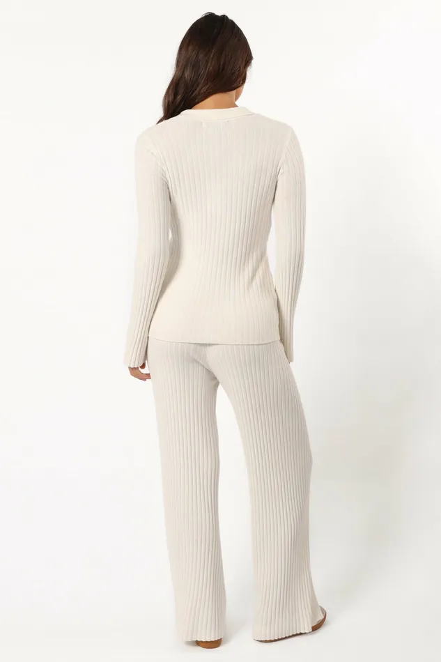 Petal and Pup Aylia Ribbed Knit Set Off White Women Matching Sets
