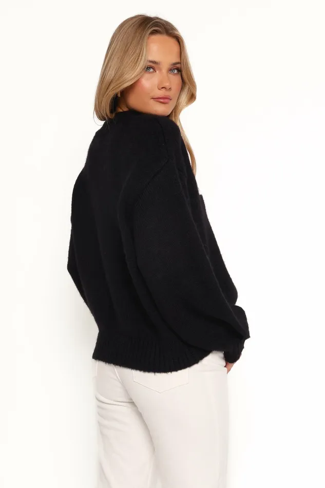 Petal and Pup Cecelia Bow Print Mock Neck Knit Sweater Black Women Sweaters