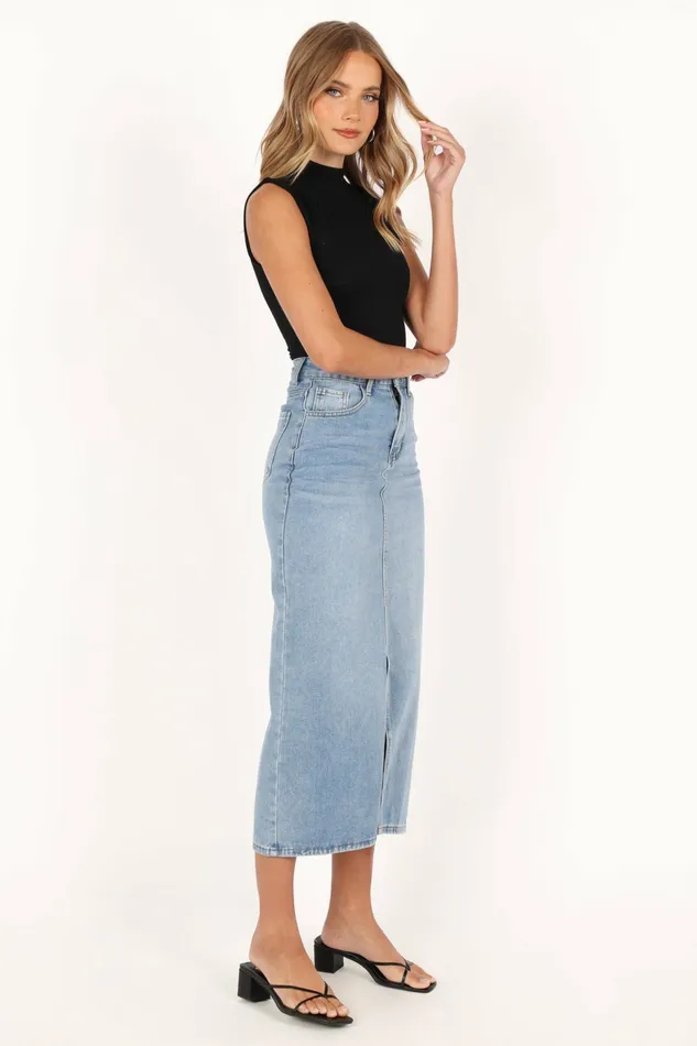 Petal and Pup Dana Denim Midi Skirt Blue Wash Women Skirts