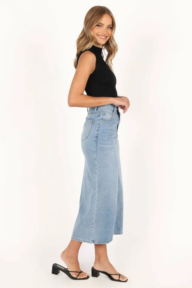 Petal and Pup Dana Denim Midi Skirt Blue Wash Women Skirts