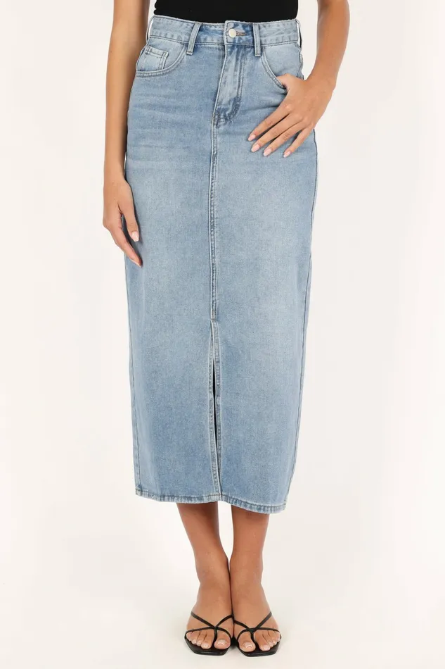 Petal and Pup Dana Denim Midi Skirt Blue Wash Women Skirts