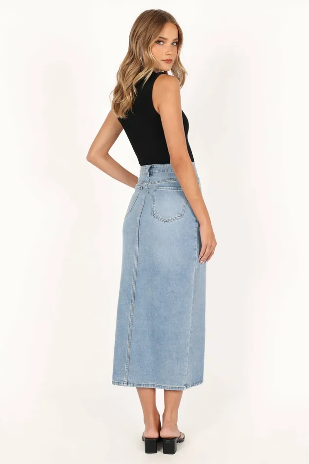 Petal and Pup Dana Denim Midi Skirt Blue Wash Women Skirts