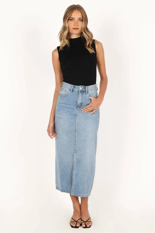 Petal and Pup Dana Denim Midi Skirt Blue Wash Women Skirts