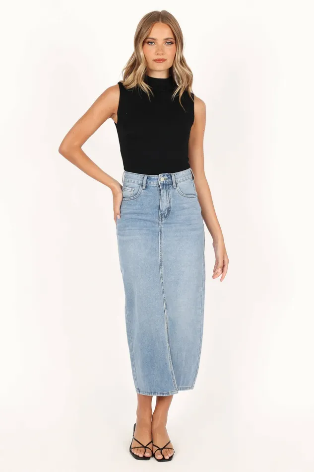 Petal and Pup Dana Denim Midi Skirt Blue Wash Women Skirts