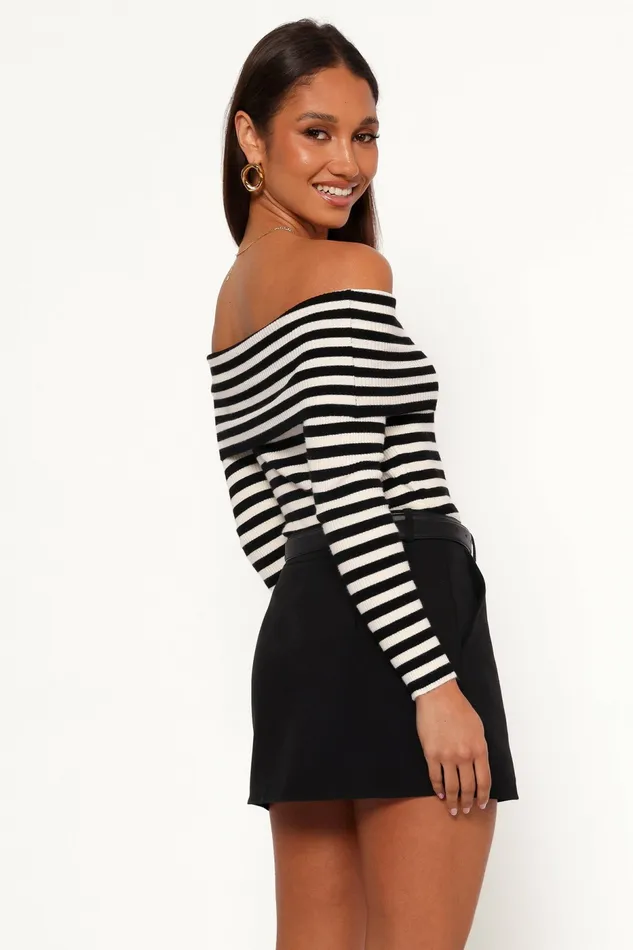 Petal and Pup Ellora Knit Top Black Cream Women Off The Shoulder Tops