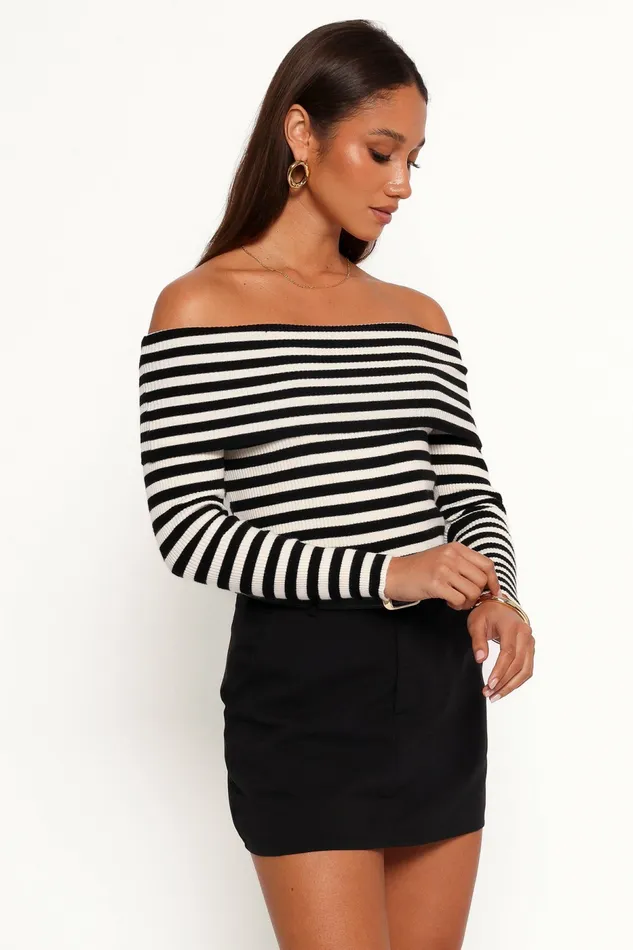 Petal and Pup Ellora Knit Top Black Cream Women Off The Shoulder Tops
