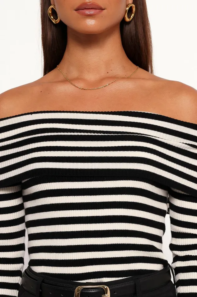 Petal and Pup Ellora Knit Top Black Cream Women Off The Shoulder Tops
